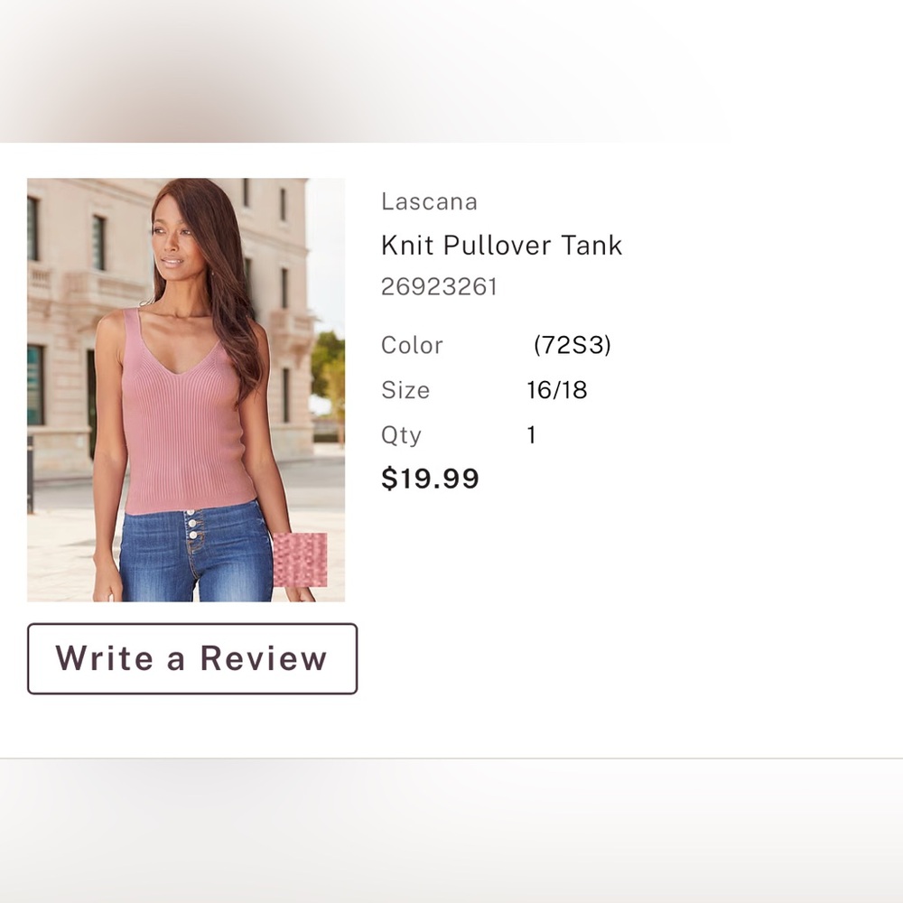 🚨SALE🚨 Lascana Pink Ribbed Sleeveless Tank Top